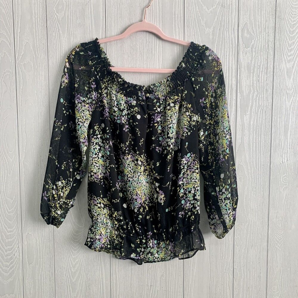 INC Black Floral Top Size 4